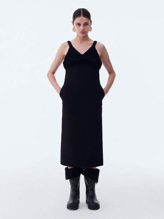 [recto] CHUNKY KNIT BRA TOP PATCH DRESS (BLACK)