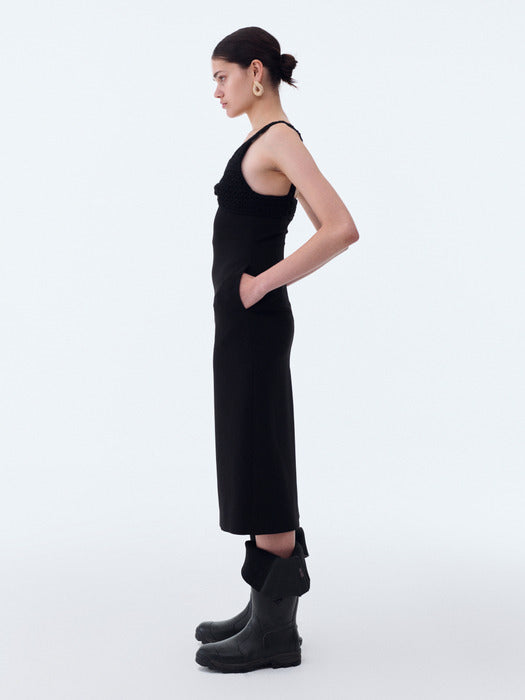 [recto] CHUNKY KNIT BRA TOP PATCH DRESS (BLACK)