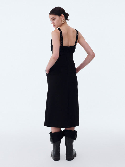 [recto] CHUNKY KNIT BRA TOP PATCH DRESS (BLACK)