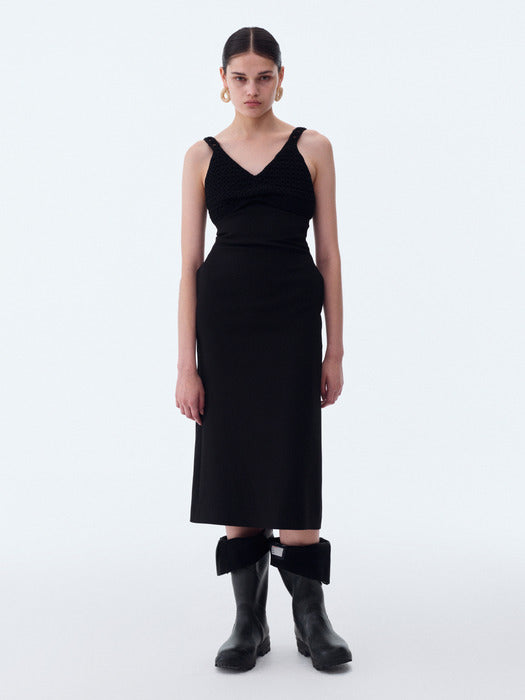[recto] CHUNKY KNIT BRA TOP PATCH DRESS (BLACK)