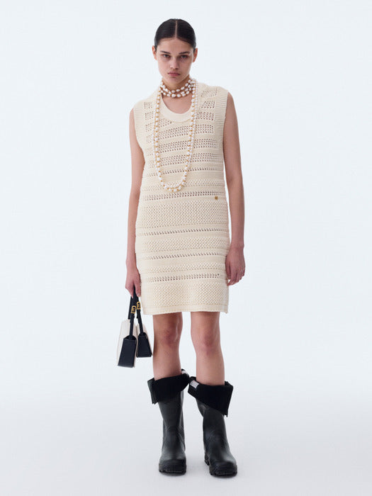 [recto] SIGNATURE NECK BOHEMIAN LACE PATTERN DRESS (IVORY)