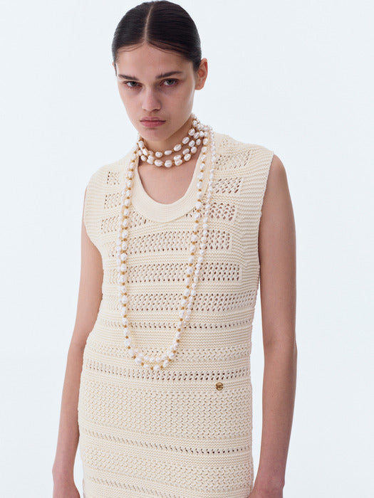 [recto] SIGNATURE NECK BOHEMIAN LACE PATTERN DRESS (IVORY)