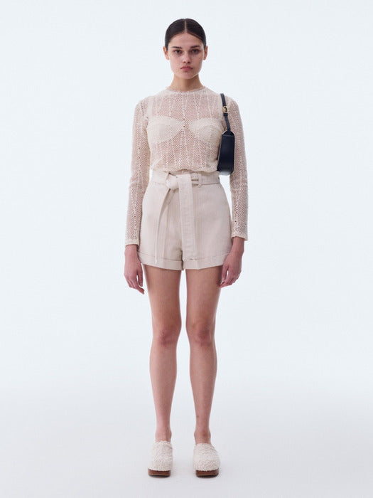 [recto] HEAVY COTTON HIGH-WAIST RIBBON SHORTS (ECRU)