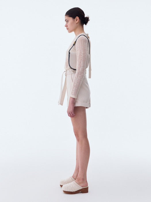 [recto] HEAVY COTTON HIGH-WAIST RIBBON SHORTS (ECRU)