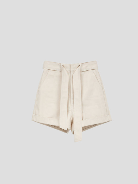 [recto] HEAVY COTTON HIGH-WAIST RIBBON SHORTS (ECRU)