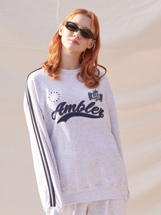 [ambler] Trophy Over fit Sweatshirt AMM1103 (White-Melange)