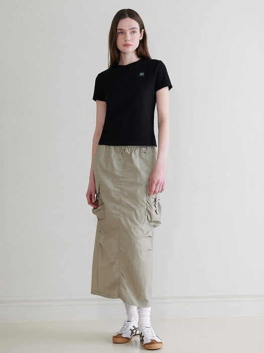 Raive Cargo Shirring Skrit in Khaki