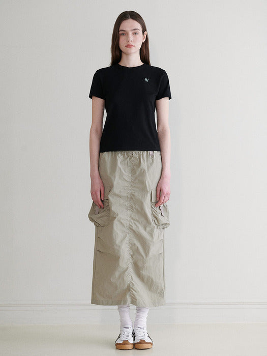 [raive] Cargo Shirring Skrit in Khaki Vw3Ms091-42