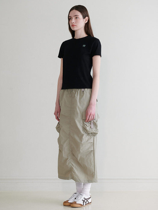 [raive] Cargo Shirring Skrit in Khaki Vw3Ms091-42