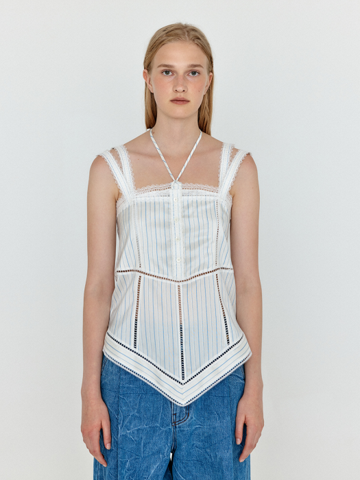 Eenk Wendy Layered Lace Top - Ivory/SkyBlue Stripe