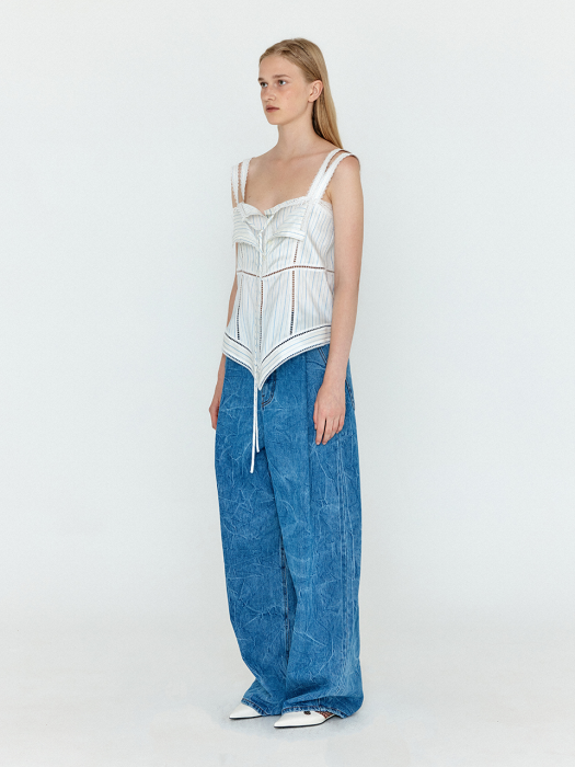 Eenk Wendy Layered Lace Top - Ivory/SkyBlue Stripe