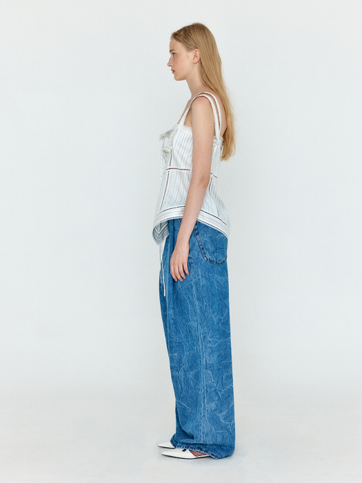 Eenk Wendy Layered Lace Top - Ivory/SkyBlue Stripe
