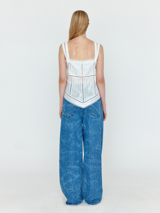 Eenk Wendy Layered Lace Top - Ivory/SkyBlue Stripe
