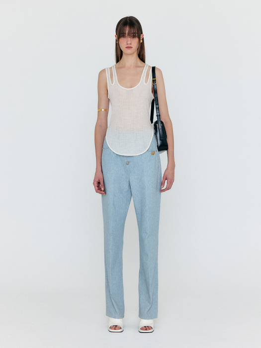Eenk Weneva Asymmetric Front Denim Pants - Light Blue