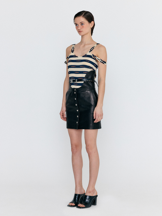Eenk Wavie Sleeveless Open Jersy Top - Navy/Beige Stripe