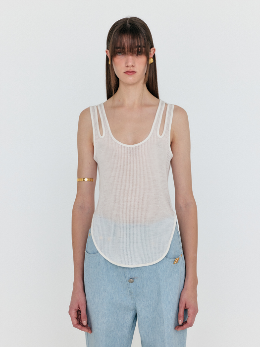 [EENK] Woue Sleeveless Cutout Jersey  T-shirt - Ivory