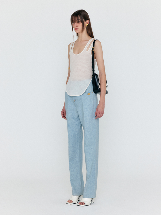 [EENK] Woue Sleeveless Cutout Jersey  T-shirt - Ivory
