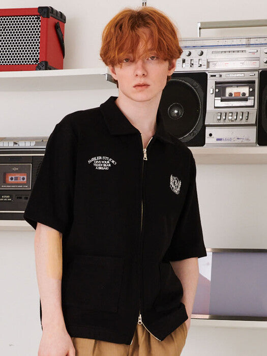 [ambler] Break time collar Zip-Up T-shirts ACZ102 (Black)