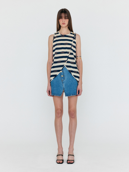 Eenk Weneta Asymmetric Front Denim Mini Skirt - Denim Blue