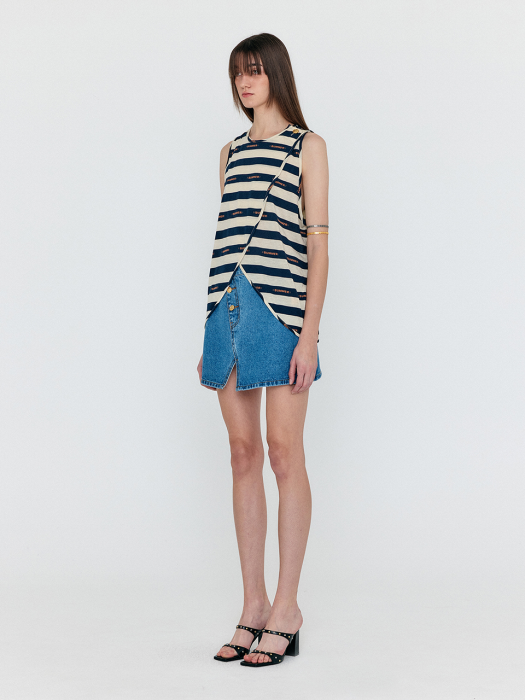 Eenk Weneta Asymmetric Front Denim Mini Skirt - Denim Blue