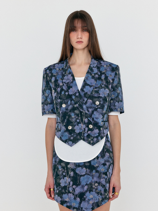 Eenk Wivon Double-Breasted Short Blazer - Purple Multi