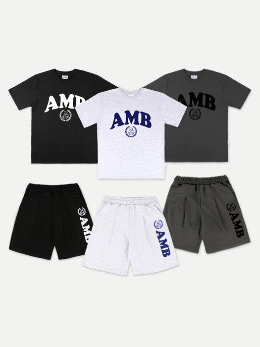 [ambler] Big Logo Over fit T-shirts Sweat Shorts set up (3color)