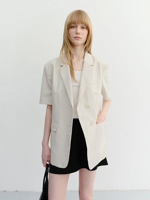 Dunst Half Sleeve Belted Linen Jacket Cream
