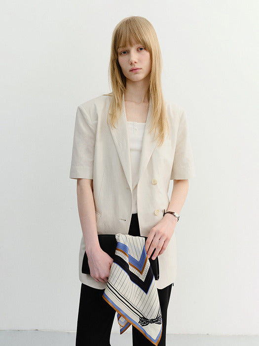 Dunst Half Sleeve Belted Linen Jacket Cream
