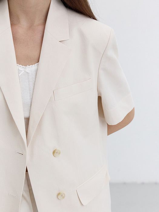 [dunst] HALF SLEEVE BELTED LINEN JACKET CREAM_UDJA5B226CR