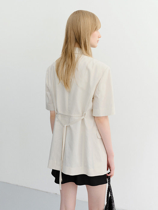 Dunst Half Sleeve Belted Linen Jacket Cream