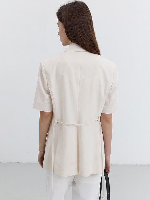 [dunst] HALF SLEEVE BELTED LINEN JACKET CREAM_UDJA5B226CR