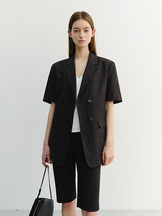 Dunst Half Sleeve Belted Linen Jacket Black