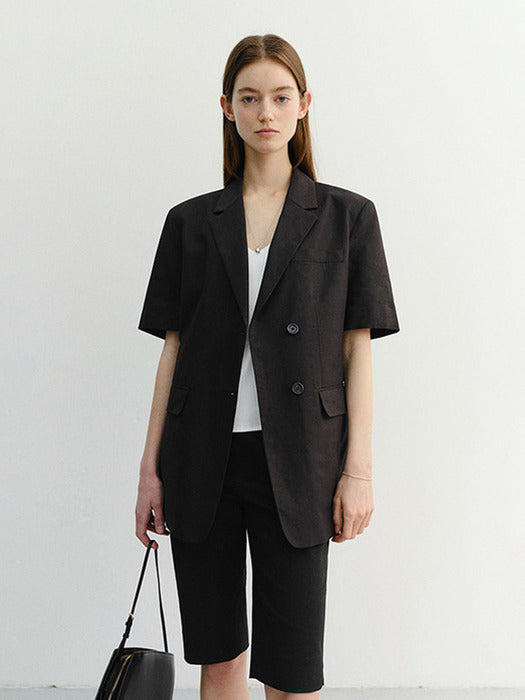 Dunst Half Sleeve Belted Linen Jacket Black