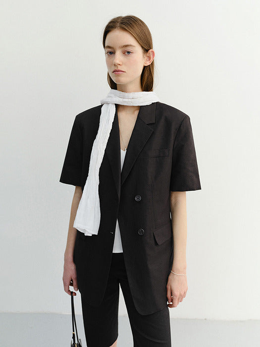 Dunst Half Sleeve Belted Linen Jacket Black