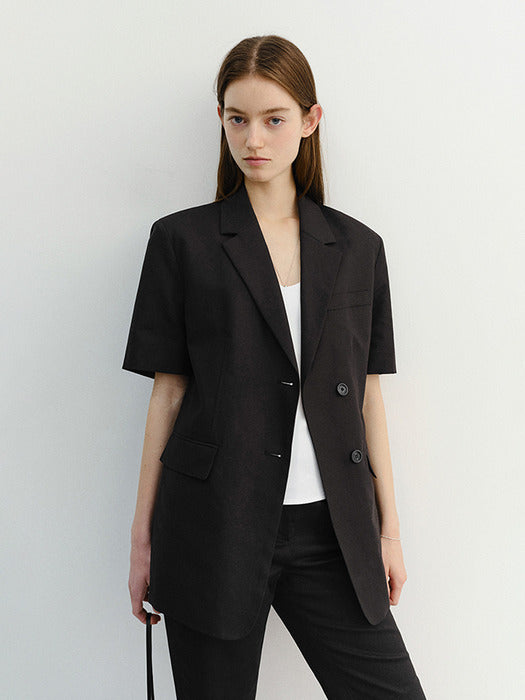 Dunst Half Sleeve Belted Linen Jacket Black