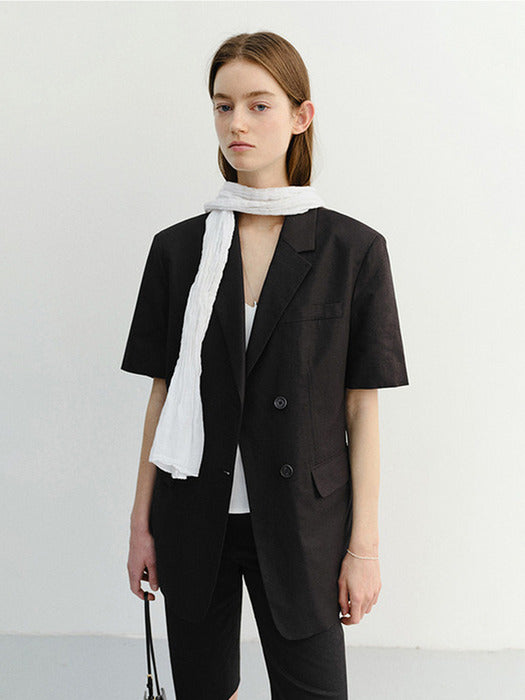 Dunst Half Sleeve Belted Linen Jacket Black