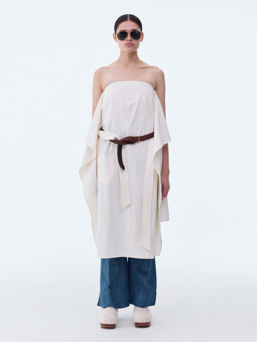 [recto] COTTON LINEN BACK WRAP TUBE TOP DRESS (OFF WHITE)