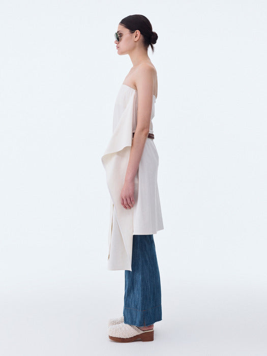 [recto] COTTON LINEN BACK WRAP TUBE TOP DRESS (OFF WHITE)