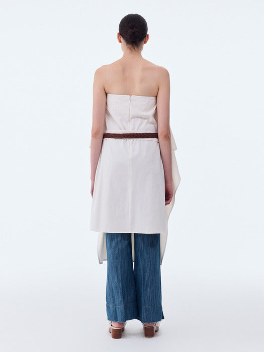 [recto] COTTON LINEN BACK WRAP TUBE TOP DRESS (OFF WHITE)