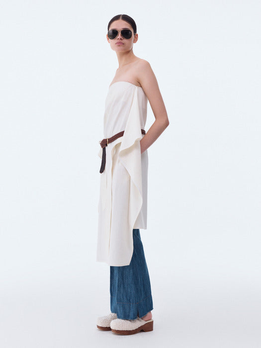 [recto] COTTON LINEN BACK WRAP TUBE TOP DRESS (OFF WHITE)