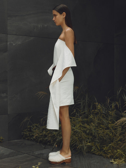[recto] COTTON LINEN BACK WRAP TUBE TOP DRESS (OFF WHITE)