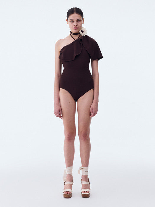 [recto] ONE SHOULDER JERSEY SWIM SUIT (VINTAGE BROWN)