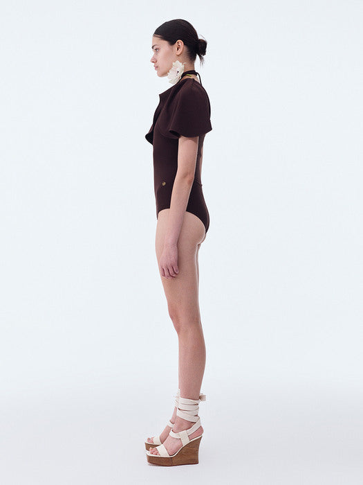 [recto] ONE SHOULDER JERSEY SWIM SUIT (VINTAGE BROWN)