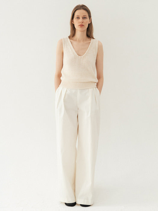 Kindersalmon Highwaist Flare Wide Pants Cream