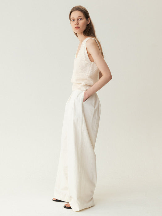 Kindersalmon Highwaist Flare Wide Pants Cream