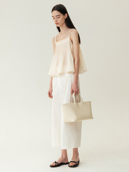 Kindersalmon Pintuck Lace Sleeveless Top Cream