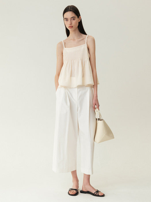 Kindersalmon Pintuck Lace Sleeveless Top Cream
