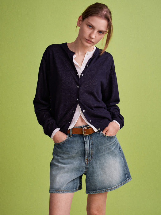 Facade Pattern Linen Breeze Cardigan navy