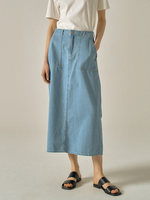 Facade Pattern Denim Fatigue Skirt vintage indigo