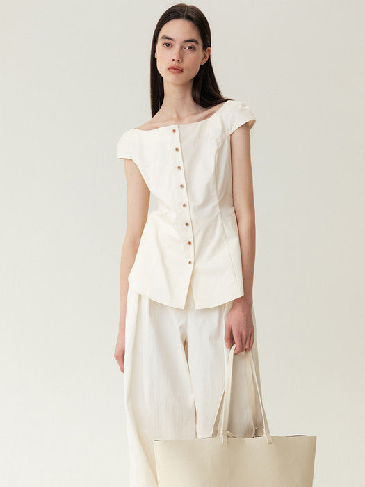 Kindersalmon Boat-Neck Blouse Cream